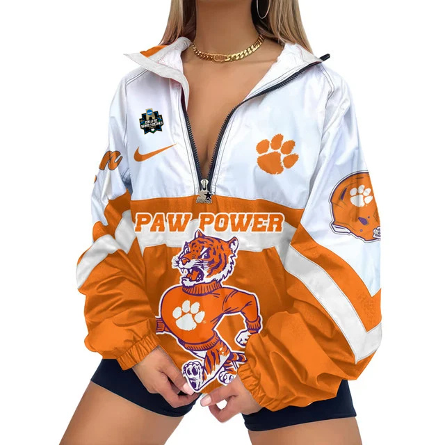 LIMITED EDITION - NEW CUSTOMIZED NCAA COLLEGE WORLD SERIES 25 CLEMSON TIGERS V-NECK ZIPPER SWEATSHIRT JACKET