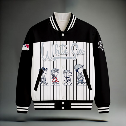 HOT DEAL - NEW CUSTOMIZED MLB26 CWS CHICAGO WHITE SOX SNOOPY STYLE SATIN VARSITY & BASEBALL JACKET