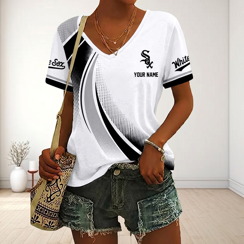 LIMITED EDITION - NEW CUSTOMIZED MLB26 CWS CHICAGO WHITE SOX V-NECK FEMALE SHIRT