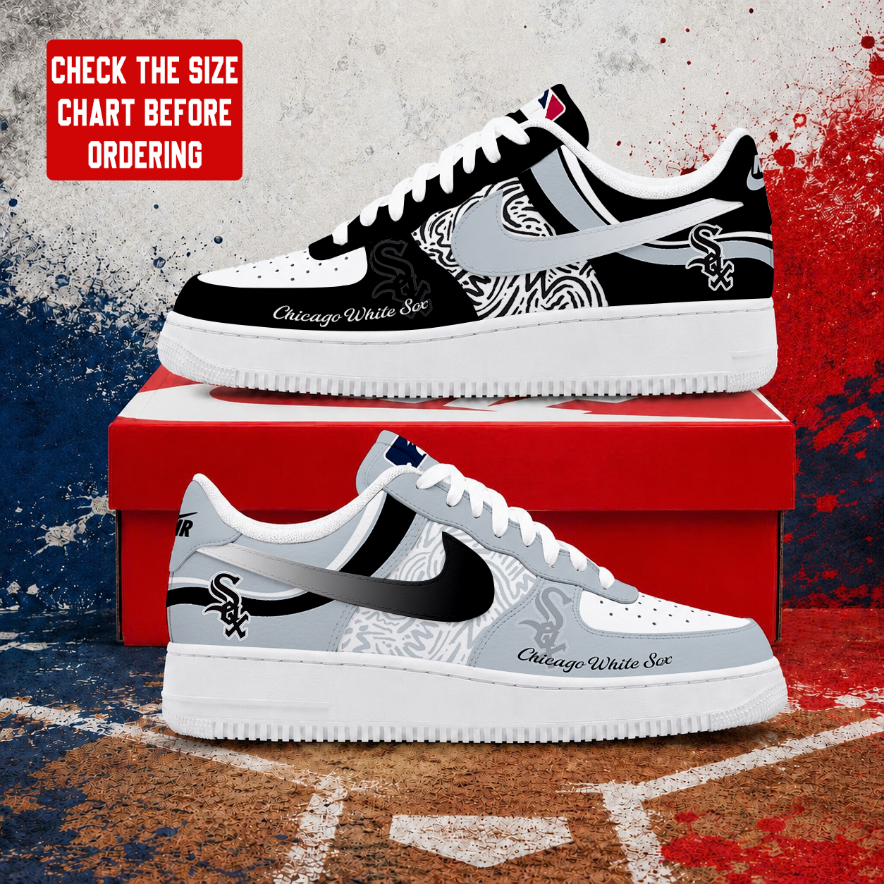 LIMITED EDITION - NEW CUSTOMIZED MLB26 CWS CHICAGO WHITE SOX AF1 SHOES