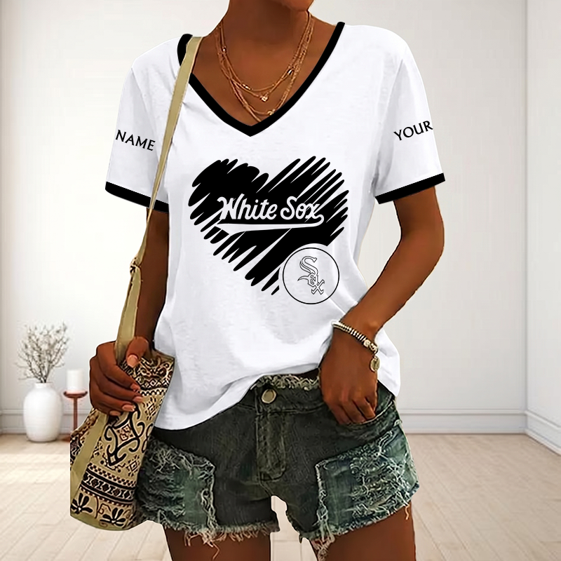FLASH SALE - NEW CUSTOMIZED MLB26 CWS CHICAGO WHITE SOX V-NECK FEMALE SHIRT