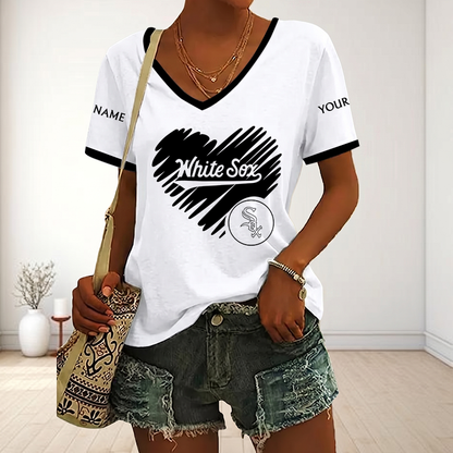 FLASH SALE - NEW CUSTOMIZED MLB26 CWS CHICAGO WHITE SOX V-NECK FEMALE SHIRT