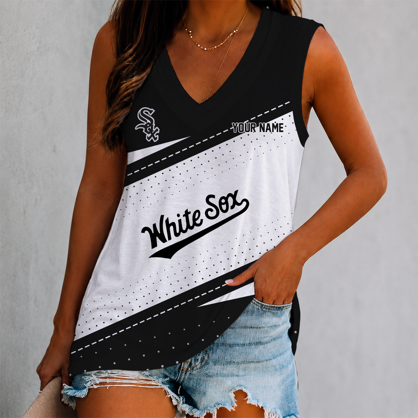 LIMITED EDITION - NEW CUSTOMIZED MLB26 CWS CHICAGO WHITE SOX WOMEN'S V-NECK TANK TOP