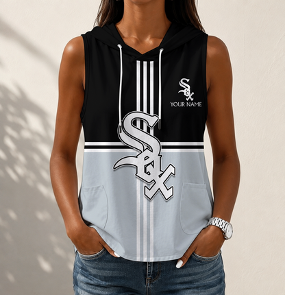LIMITED EDITION - NEW CUSTOMIZED MLB26 CWS CHICAGO WHITE SOX WOMEN'S SLEEVELESS HOODED POCKET TANK TOP