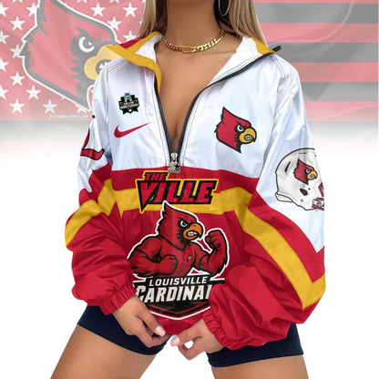 LIMITED EDITION - NEW CUSTOMIZED NCAA COLLEGE WORLD SERIES 26 LOUISVILLE CARDINALS V-NECK ZIPPER SWEATSHIRT JACKET
