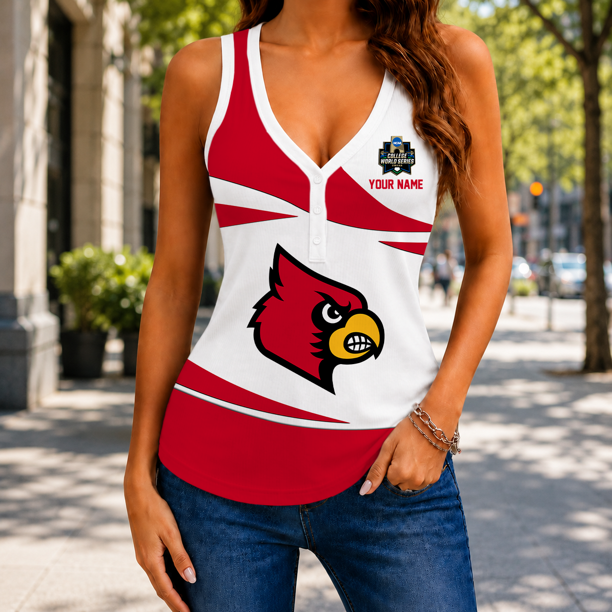 FINAL SALE - NEW CUSTOMIZED NCAA CWS26 ULC LOUISVILLE CARDINALS WOMEN'S V-NECK TANK TOP