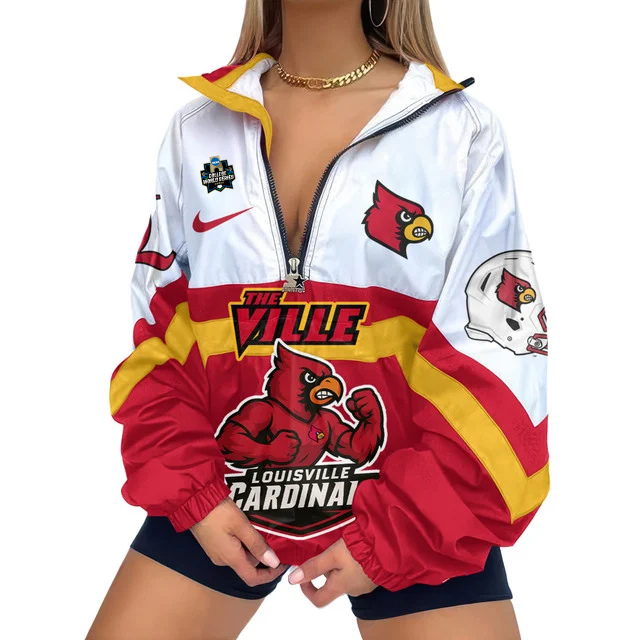 LIMITED EDITION - NEW CUSTOMIZED NCAA COLLEGE WORLD SERIES 26 LOUISVILLE CARDINALS V-NECK ZIPPER SWEATSHIRT JACKET
