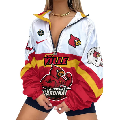 LIMITED EDITION - NEW CUSTOMIZED NCAA COLLEGE WORLD SERIES 26 LOUISVILLE CARDINALS V-NECK ZIPPER SWEATSHIRT JACKET