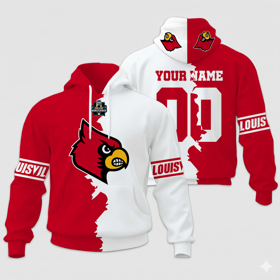 LIMITED EDITION - NEW CUSTOMIZED NCAA COLLEGE WORLD SERIES 26-ULC UL CARDINALS UNISEX HOODIE & ZIP HOODIE