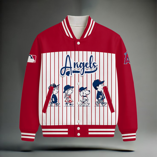 HOT DEAL - NEW CUSTOMIZED MLB27 LAA LOS ANGELES ANGELS SNOOPY STYLE SATIN VARSITY & BASEBALL JACKET