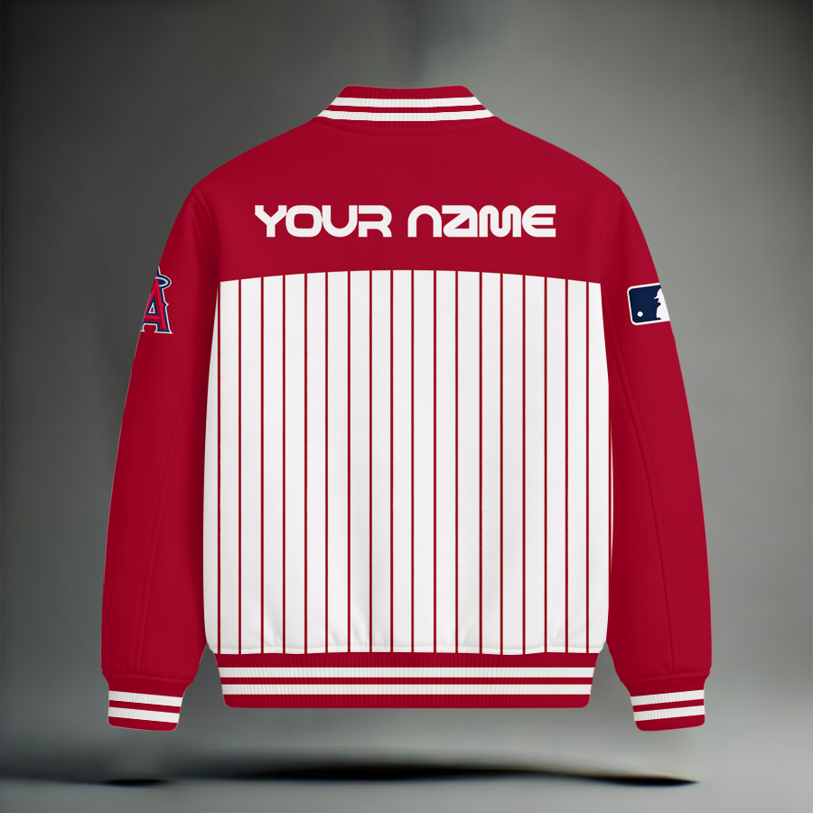 HOT DEAL - NEW CUSTOMIZED MLB27 LAA LOS ANGELES ANGELS SNOOPY STYLE SATIN VARSITY & BASEBALL JACKET