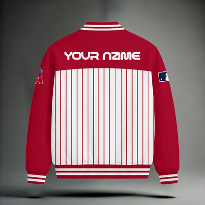 HOT DEAL - NEW CUSTOMIZED MLB27 LAA LOS ANGELES ANGELS SNOOPY STYLE SATIN VARSITY & BASEBALL JACKET