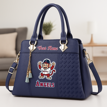 LIMITED EDITION - NEW CUSTOMIZED MLB27 LAA LOS ANGELES ANGELS ZIP HANDBAG MULTICOLOR