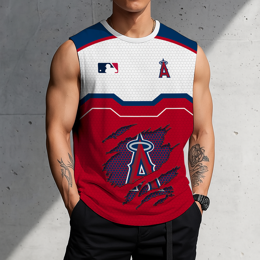 FINAL SALE - NEW CUSTOMIZED MLB27 LAA LOS ANGELES ANGELS MEN'S GYM SHIRT