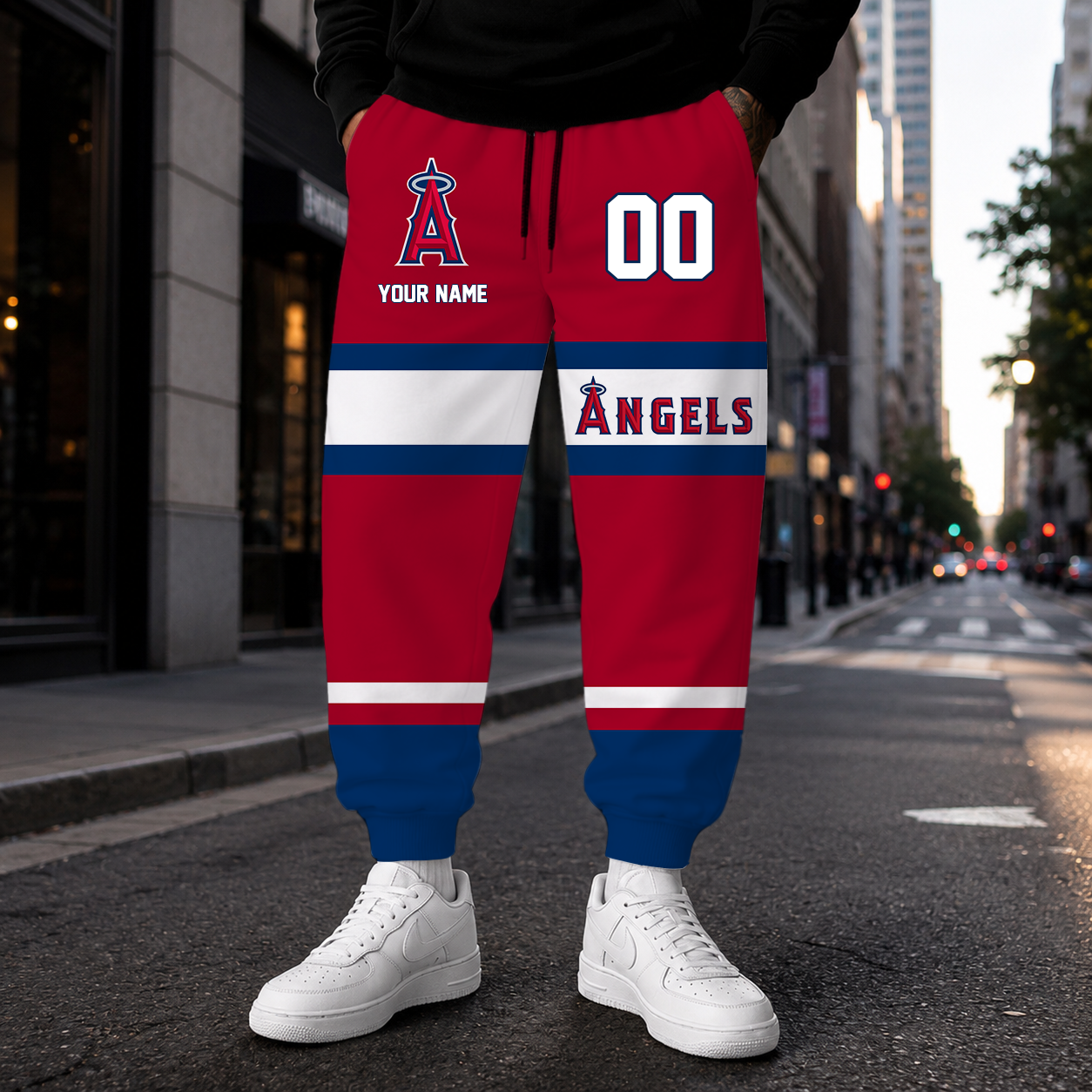 EXCLUSIVE EDITION - NEW CUSTOMIZED MLB27 LAA LOS ANGELES ANGELS SWEATPANTS