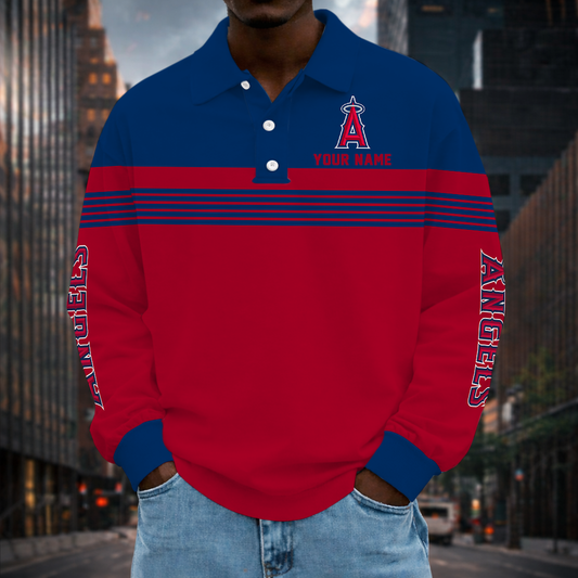 VIRAL EDITION - NEW CUSTOMIZED MLB27 LAA LOS ANGELES ANGELS MEN'S LONG SLEEVE POLO
