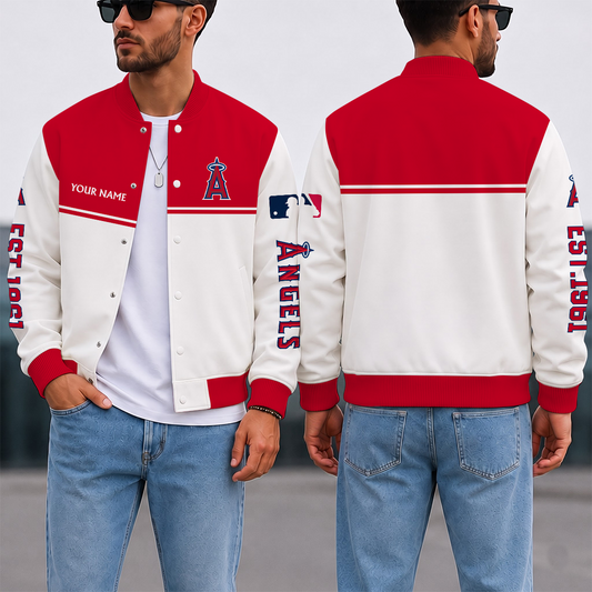 VIRAL EDITION - NEW CUSTOMIZED MLB27 LAA LOS ANGELES ANGELS SATIN VARSITY & BASEBALL JACKET