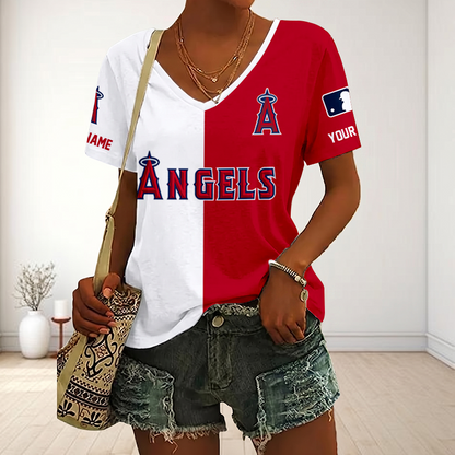 VIRAL EDITION - NEW CUSTOMIZED MLB27 LAA LOS ANGELES ANGELS V-NECK FEMALE SHIRT