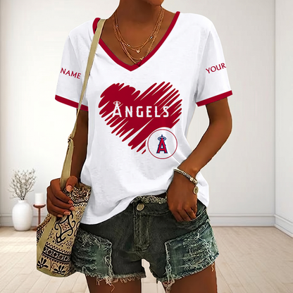 FLASH SALE - NEW CUSTOMIZED MLB27 LAA LOS ANGELES ANGELS V-NECK FEMALE SHIRT