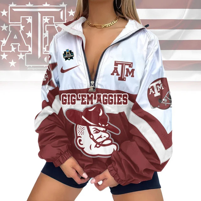 LIMITED EDITION - NEW CUSTOMIZED NCAA COLLEGE WORLD SERIES 27 TEXAS A&M AGGIES V-NECK ZIPPER SWEATSHIRT JACKET