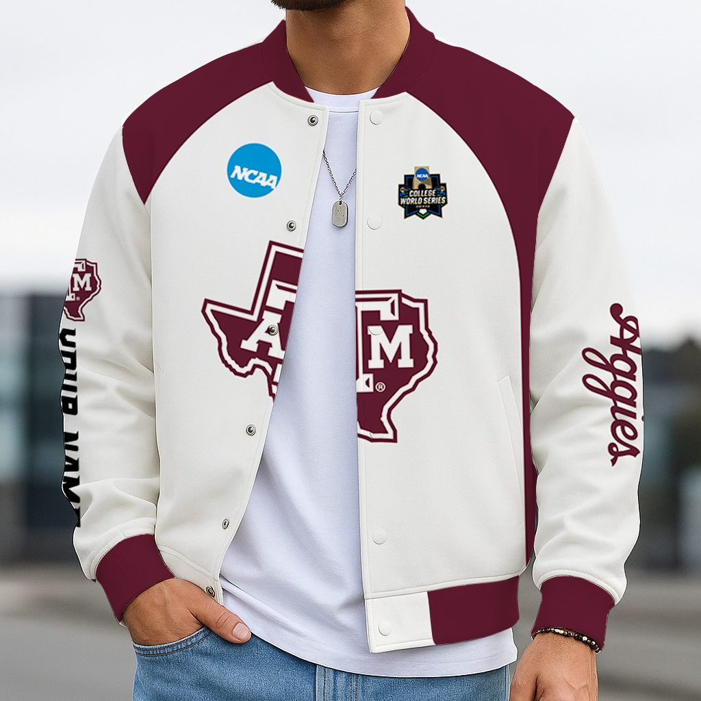 LIMITED EDITION - NEW CUSTOMIZED NCAA CWS27 TAA TEXAS A&M AGGIES BASEBALL JACKET, SATIN VARSITY JACKET