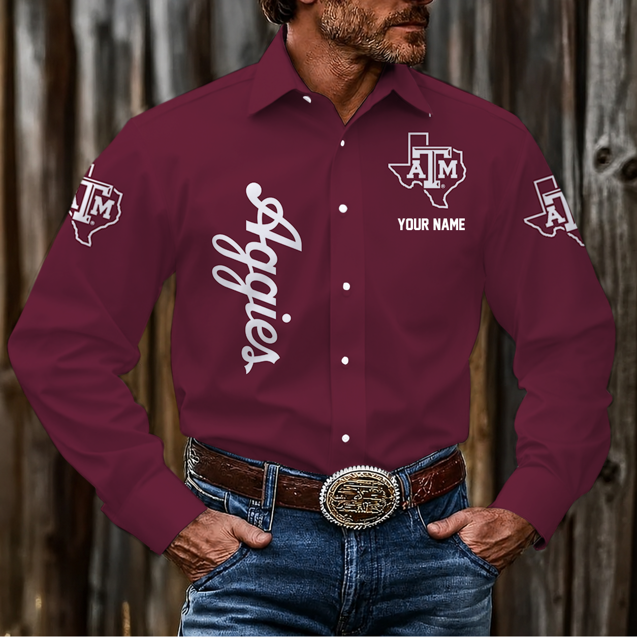 LIMITED EDITION - NEW CUSTOMIZED NCAA CWS27 TAA TEXAS A&M AGGIES MEN'S LONG SLEEVE BUTTON-UP SHIRT