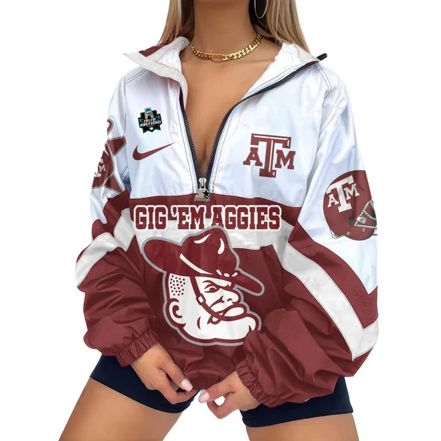 LIMITED EDITION - NEW CUSTOMIZED NCAA COLLEGE WORLD SERIES 27 TEXAS A&M AGGIES V-NECK ZIPPER SWEATSHIRT JACKET