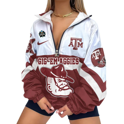 LIMITED EDITION - NEW CUSTOMIZED NCAA COLLEGE WORLD SERIES 27 TEXAS A&M AGGIES V-NECK ZIPPER SWEATSHIRT JACKET