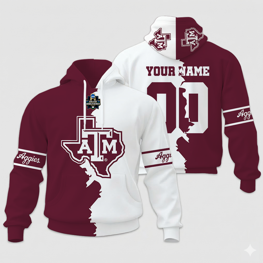 LIMITED EDITION - NEW CUSTOMIZED NCAA COLLEGE WORLD SERIES 27-TAA TX A&M AGGIES UNISEX HOODIE & ZIP HOODIE