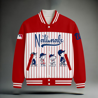 HOT DEAL - NEW CUSTOMIZED MLB28 WNS WASHINGTON NATIONALS SNOOPY STYLE SATIN VARSITY & BASEBALL JACKET