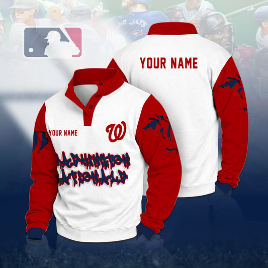 LIMITED EDITION - NEW CUSTOMIZED MLB28 WNS WASHINGTON NATIONALS BUTTON QUARTER PLACKET SWEATSHIRT