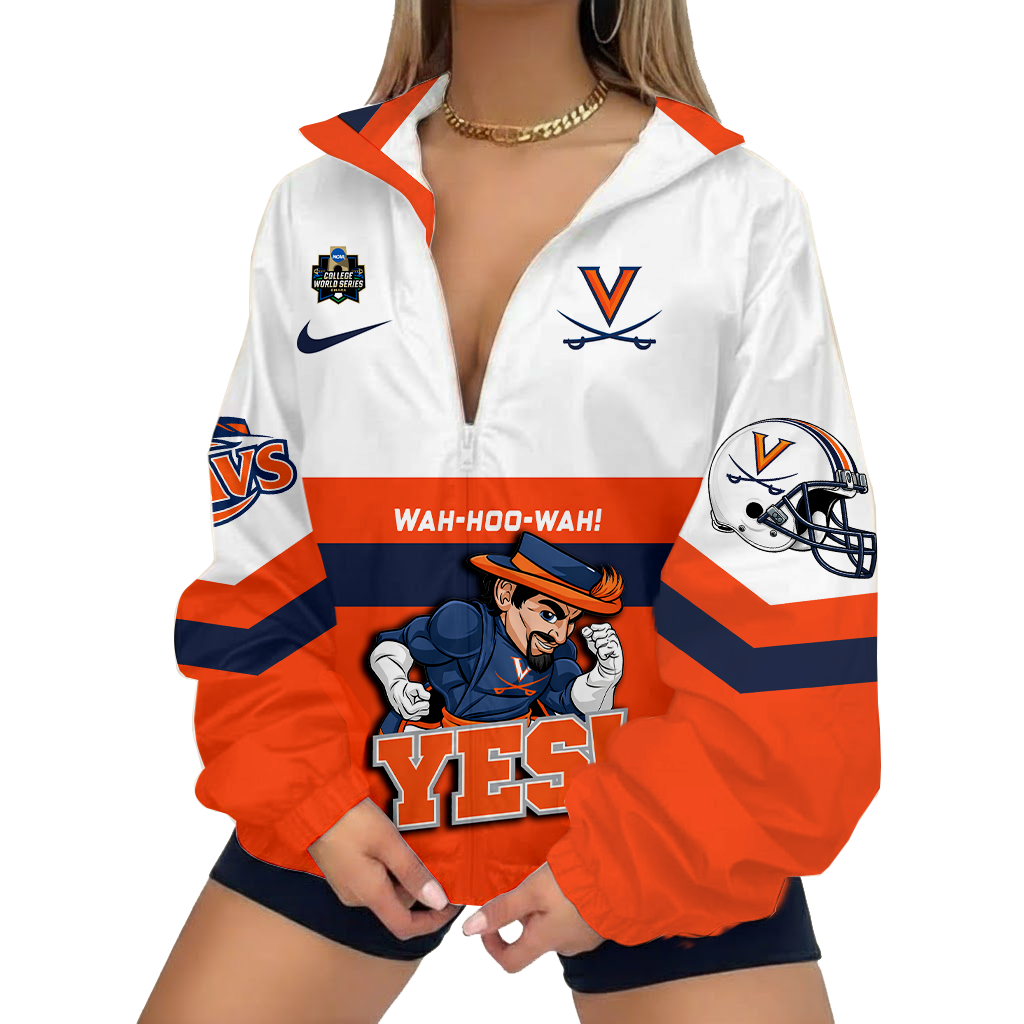 LIMITED EDITION - NEW CUSTOMIZED NCAA COLLEGE WORLD SERIES 28 VIRGINIA CAVALIERS V-NECK ZIPPER SWEATSHIRT JACKET