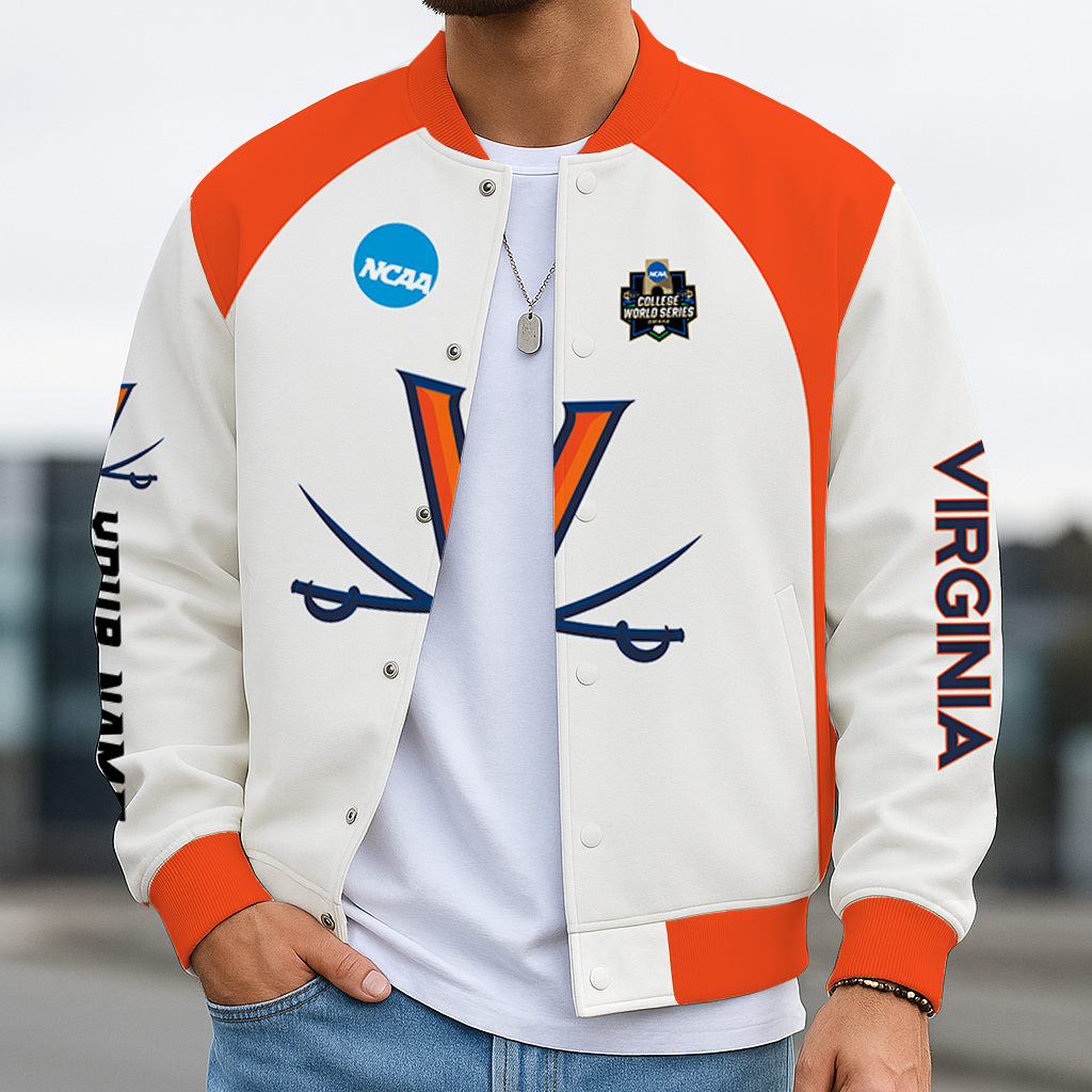 LIMITED EDITION - NEW CUSTOMIZED NCAA CWS28 VIC VIRGINIA CAVALIERS BASEBALL JACKET, SATIN VARSITY JACKET