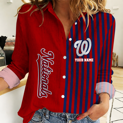 SPECIAL EDITION - NEW CUSTOMIZED MLB28 WNS WASHINGTON NATIONALS WOMEN CASUAL SHIRT
