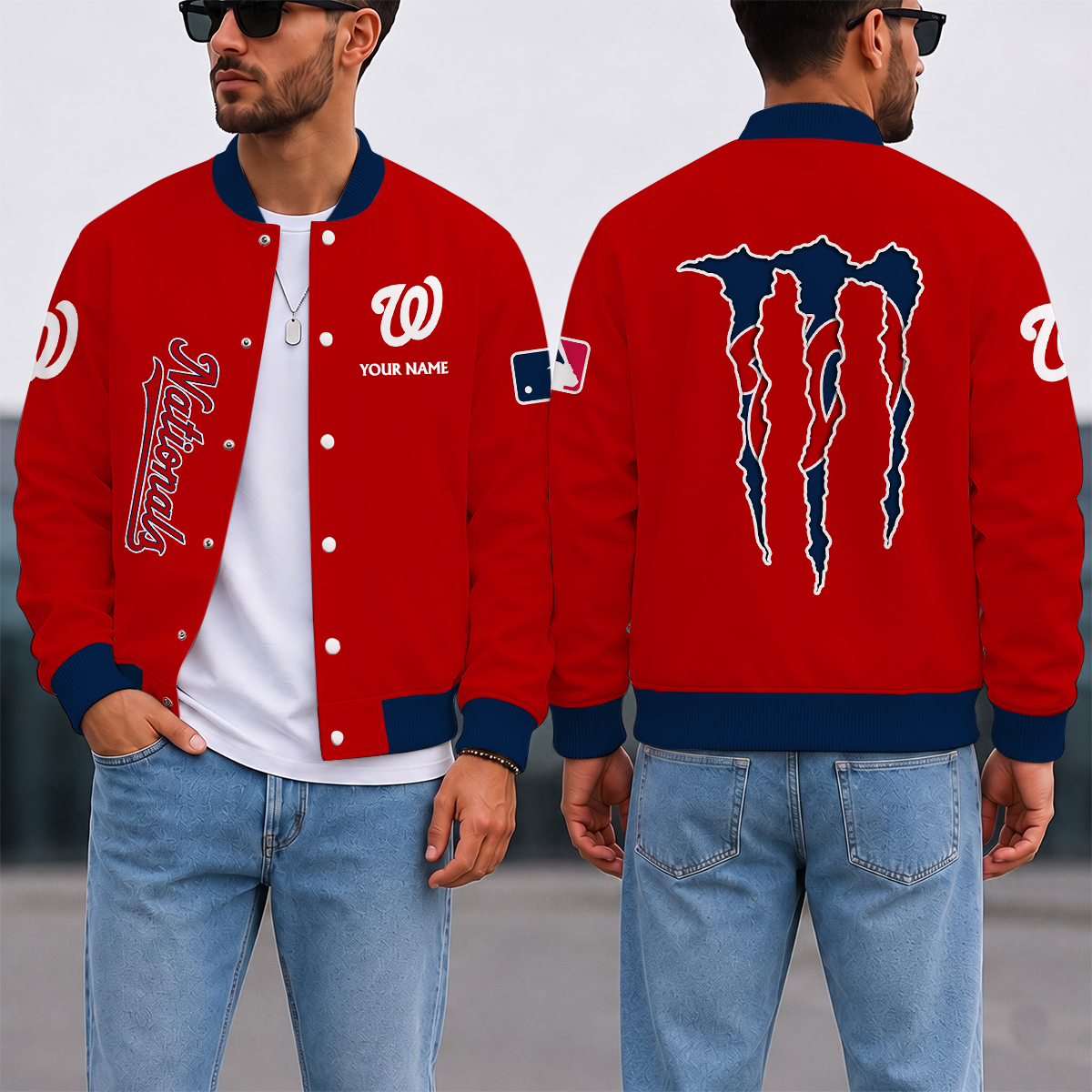 LIMITED EDITION - NEW CUSTOMIZED MLB28 WNS WASHINGTON NATIONALS SATIN VARSITY & BASEBALL JACKET