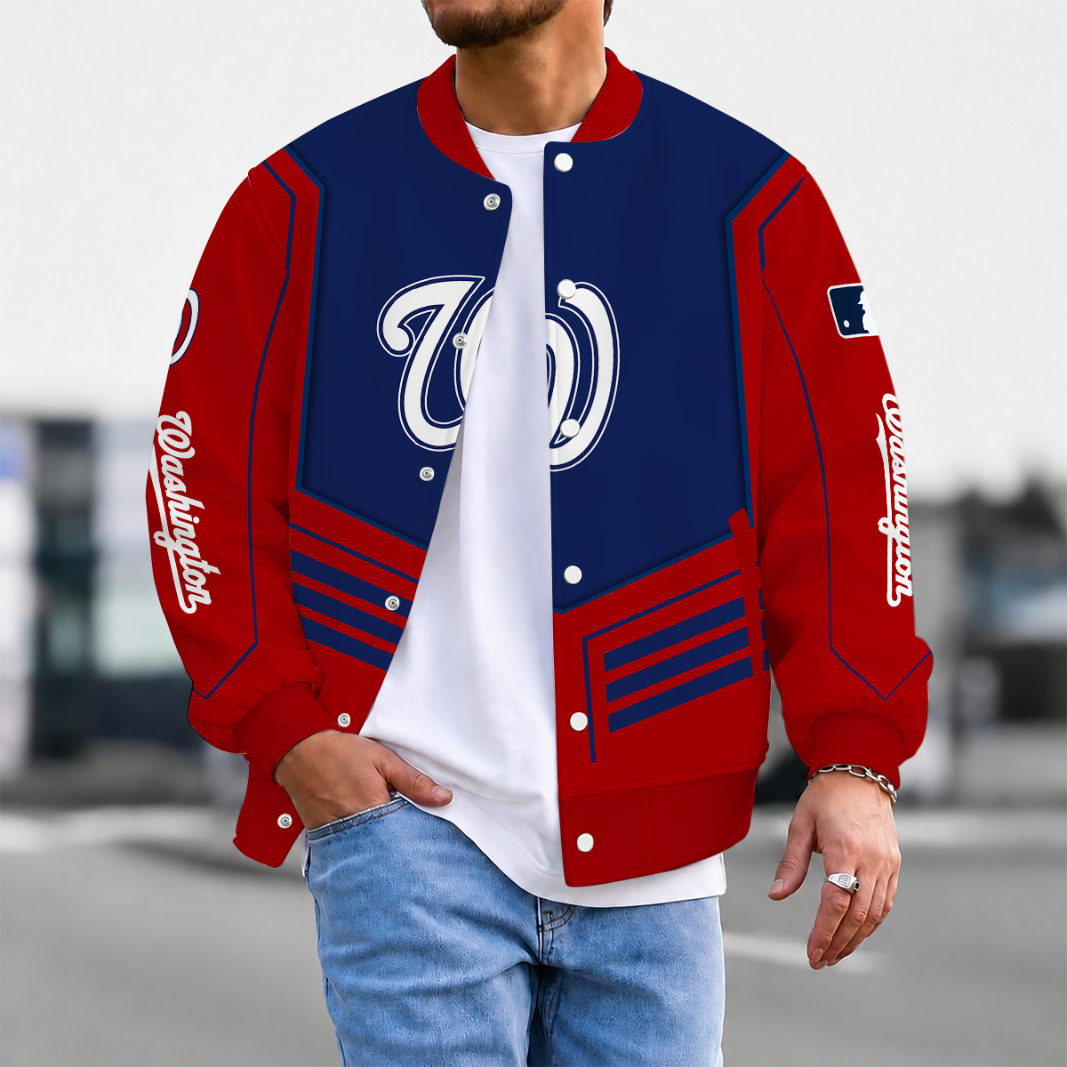 FLASH SALE - NEW CUSTOMIZED MLB28 WNS WASHINGTON NATIONALS SATIN VARSITY & BASEBALL JACKET