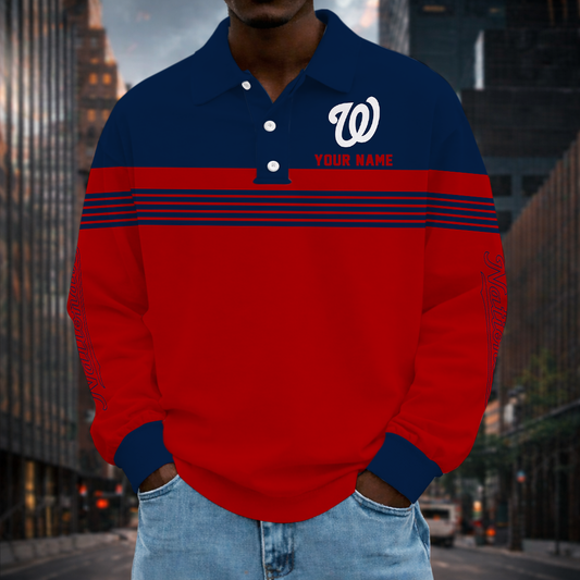 VIRAL EDITION - NEW CUSTOMIZED MLB28 WNS WASHINGTON NATIONALS MEN'S LONG SLEEVE POLO
