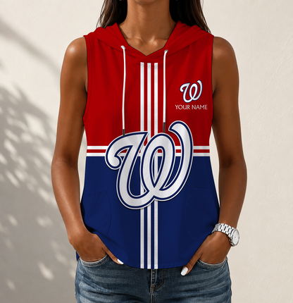 LIMITED EDITION - NEW CUSTOMIZED MLB28 WNS WASHINGTON NATIONALS WOMEN'S SLEEVELESS HOODED POCKET TANK TOP