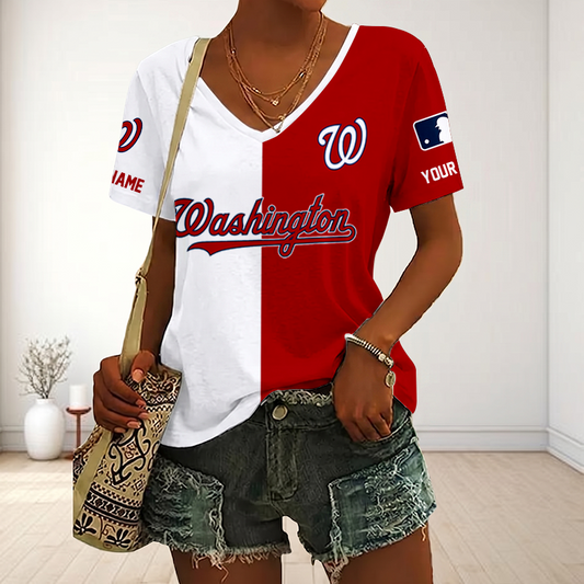 VIRAL EDITION - NEW CUSTOMIZED MLB28 WNS WASHINGTON NATIONALS V-NECK FEMALE SHIRT