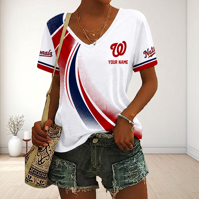 LIMITED EDITION - NEW CUSTOMIZED MLB28 WNS WASHINGTON NATIONALS V-NECK FEMALE SHIRT