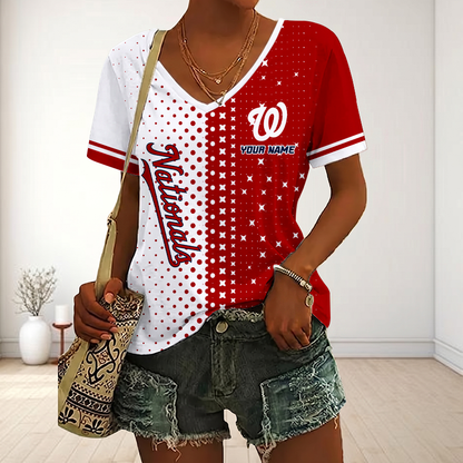 LIMITED EDITION - NEW CUSTOMIZED MLB28 WNS WASHINGTON NATIONALS V-NECK FEMALE SHIRT