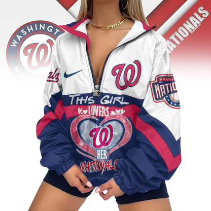 LIMITED EDITION - NEW CUSTOMIZED MLB28 WNS WASHINGTON NATIONALS V-NECK ZIPPER JACKET