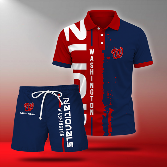 LIMITED EDITION - NEW CUSTOMIZED MLB028 WNS WASHINGTON NATIONALS POLO & SHORT PANTS SET