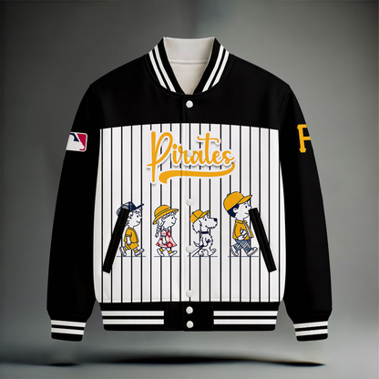HOT DEAL - NEW CUSTOMIZED MLB29 PHP PITTSBURGH PIRATES SNOOPY STYLE SATIN VARSITY & BASEBALL JACKET
