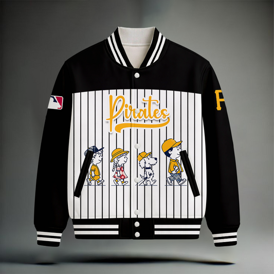 HOT DEAL - NEW CUSTOMIZED MLB29 PHP PITTSBURGH PIRATES SNOOPY STYLE SATIN VARSITY & BASEBALL JACKET