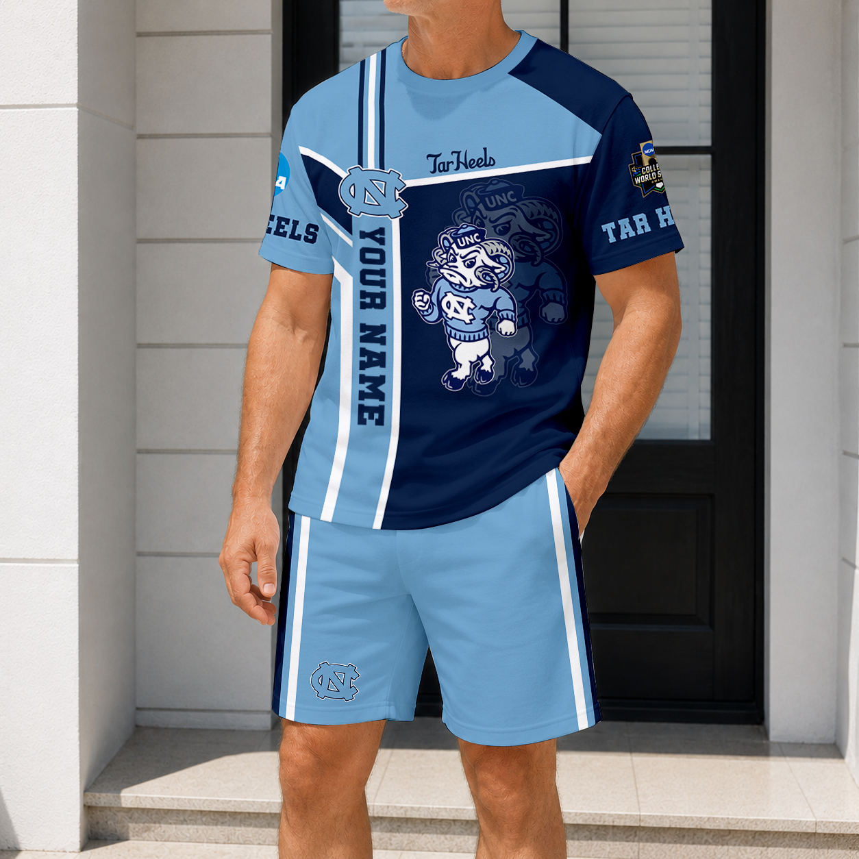 ELITE EDITION - NEW CUSTOMIZED NCAA CWS29 NTH NORTH CAROLINA TAR HEELS T-SHIRT & SHORT PANTS SET