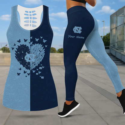 SPECIAL EDITION - NEW CUSTOMIZED NCAA CWS29 NTH NORTH CAROLINA TAR HEELS LEGGINGS & HOLLOW TANK TOP SET