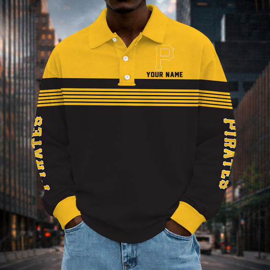 VIRAL EDITION - NEW CUSTOMIZED MLB29 PHP PITTSBURGH PIRATES MEN'S LONG SLEEVE POLO