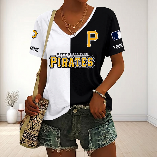 VIRAL EDITION - NEW CUSTOMIZED MLB29 PHP PITTSBURGH PIRATES V-NECK FEMALE SHIRT