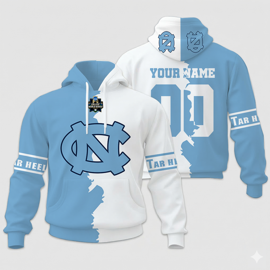 LIMITED EDITION - NEW CUSTOMIZED NCAA COLLEGE WORLD SERIES 29-NTH NC TAR HEELS UNISEX HOODIE & ZIP HOODIE